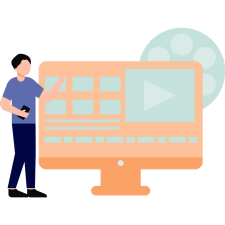 Hombre haciendo negocios de edición de vídeo  Ilustración