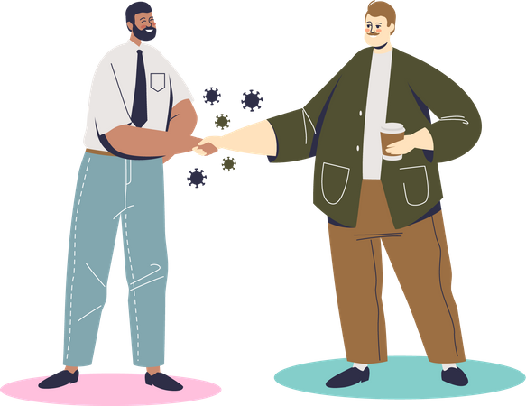 Hombres dándose la mano durante el coronavirus  Ilustración