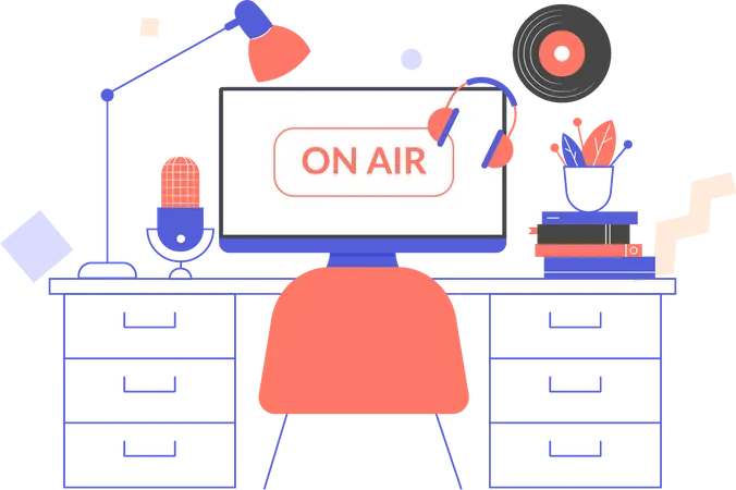 Home podcast recording studio  イラスト