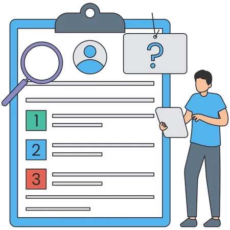 Homem verificando perfil de revisão  Ilustração