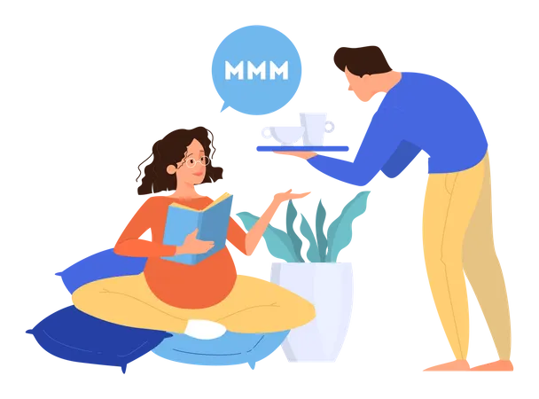 Homem cuidando de esposa grávida  Ilustração