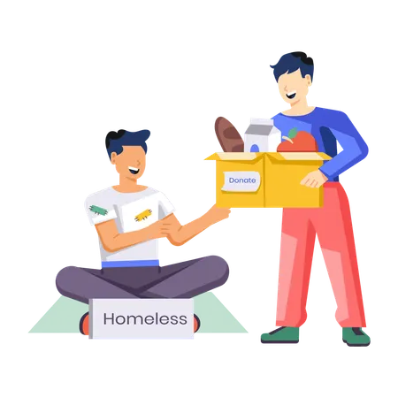 Homem doando comida para moradores de rua  Ilustração