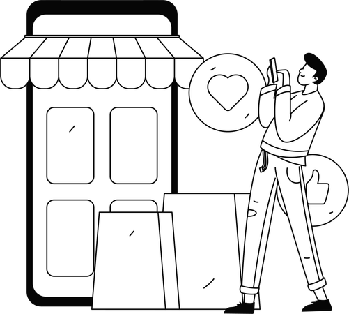 Homem dando experiência de usuário do produto  Ilustração