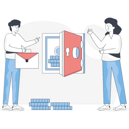 Homem guardando dinheiro no armário  Ilustração