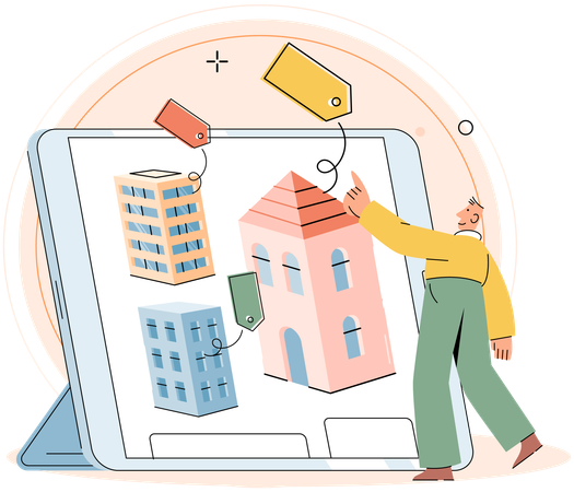 Homem encontrando imóveis online  Ilustração