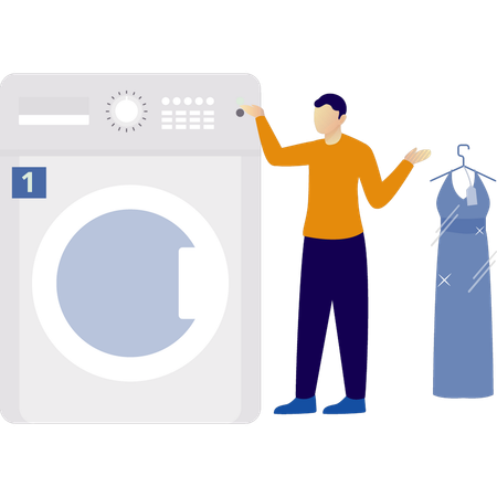 Homem lavando roupa e limpando a seco  Ilustração