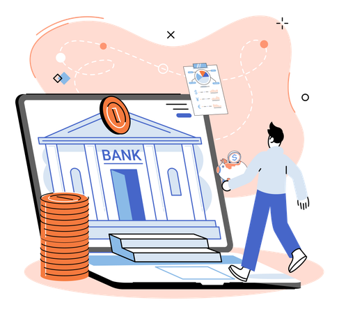 Homem fazendo pagamento usando banco online  Ilustração