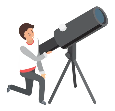 Homem olhando pelo telescópio  Ilustração