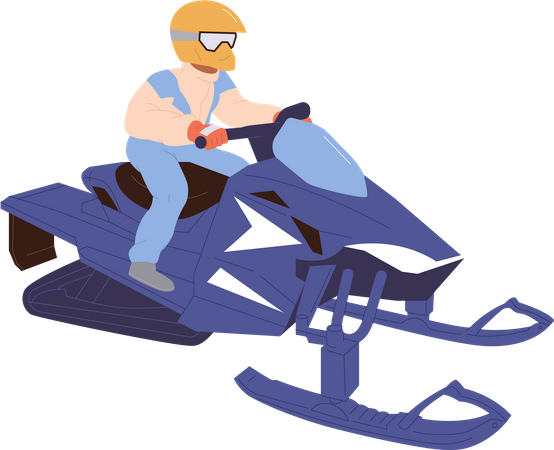 Personagem de homem andando de snowmobile desfrutando de recreação de inverno ao ar livre  Ilustração
