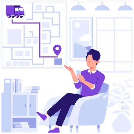 Homem rastreando encomenda entregue  Ilustração
