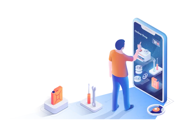 Homem reservando data de serviço de carro on-line  Ilustração