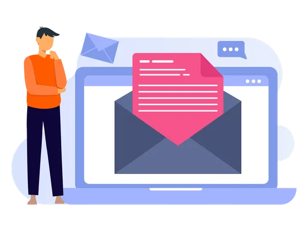 Homem trabalhando em email marketing  Ilustração