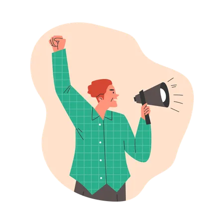 Homme annonçant dans un mégaphone  Illustration