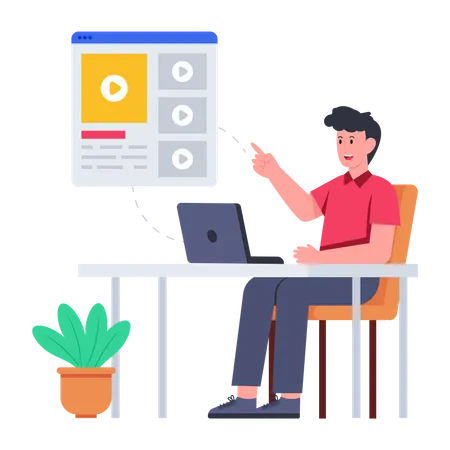Homme assistant à un cours en ligne  Illustration