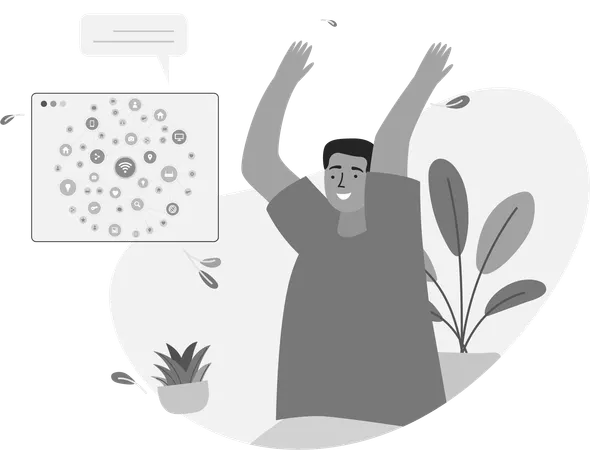 Homme avec des plateformes de réseautage  Illustration