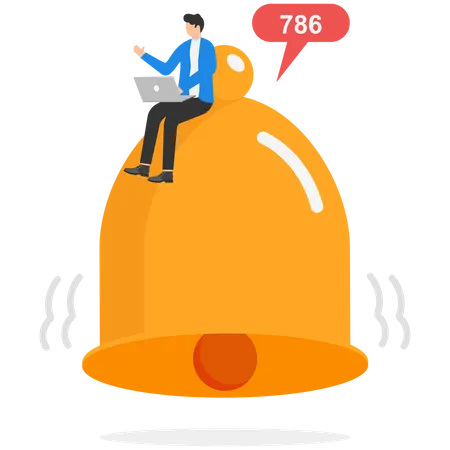 Homme d'affaires derrière un ordinateur portable visualisant son nouveau contenu  Illustration