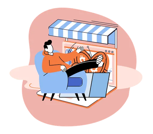 Homme d'affaires effectuant un paiement en ligne pour le commerce de bitcoins  Illustration