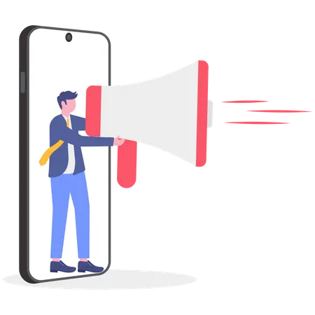 Homme d'affaires faisant du marketing mobile  Illustration