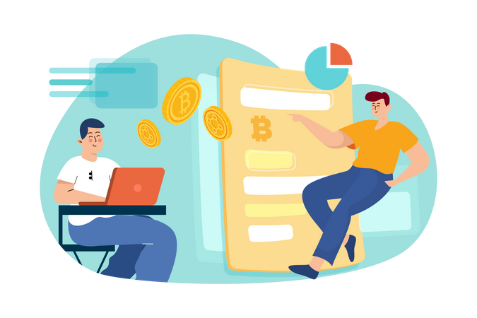 Homme d'affaires échangeant des bitcoins  Illustration