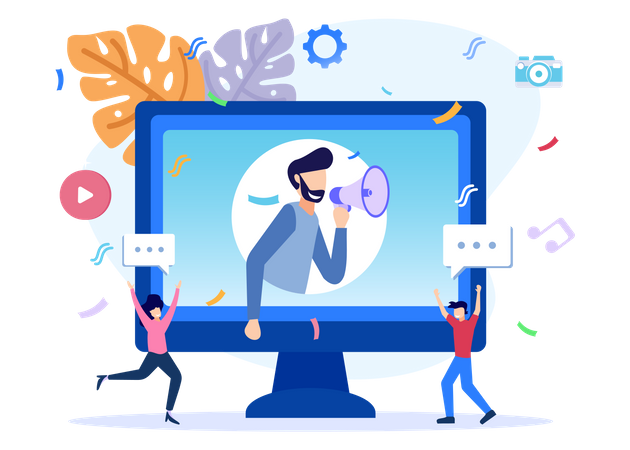 Homme faisant du marketing numérique  Illustration