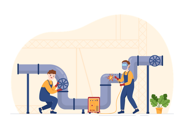 Homme réparant un pipeline  Illustration
