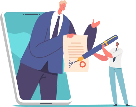 Homme signant un document numérique  Illustration