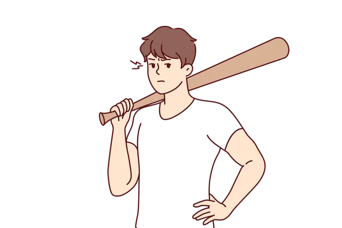 Hooligan guy with baseball bat in hand  イラスト