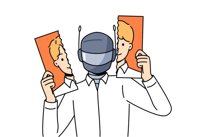 Humanoide Roboter ersetzen Menschen und verursachen Arbeitslosigkeit aufgrund der Präsenz künstlicher Intelligenz  Illustration