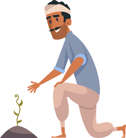 Indian farmer taking care of plant  일러스트레이션