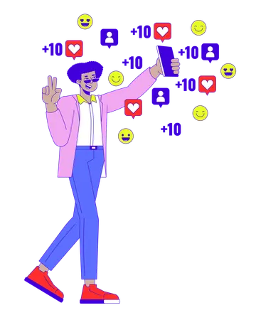Influencer man with phone followers likes  Illustration