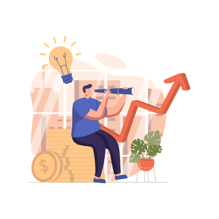 Investidor masculino em busca de oportunidade de investimento  Ilustração