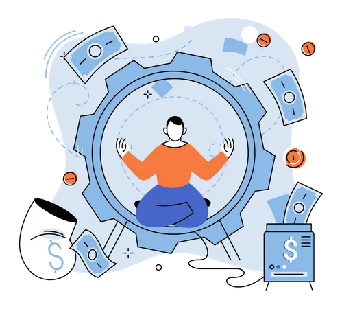 Investment, saving money and finance growth business concept metaphor. Woman analyzes charts and dividends  Illustration