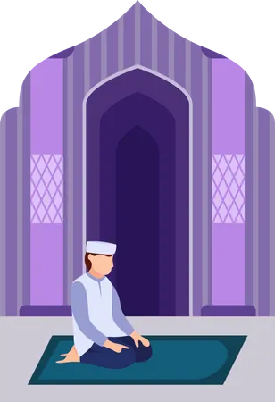 Islamic boy doing namaz pray  イラスト