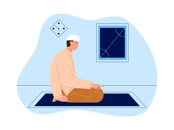 Islamic boy doing namaz pray  イラスト