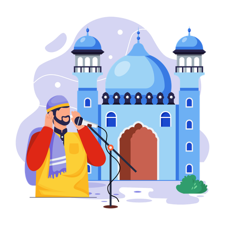 Islamic man is giving prayer Call  Illustration