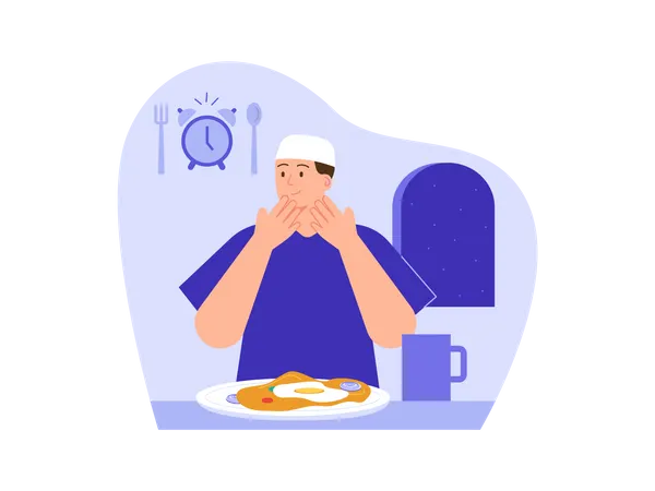 Islamic man praying before meal  Illustration