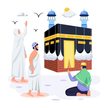 Islamic man visits Hajj Pilgrimage  イラスト