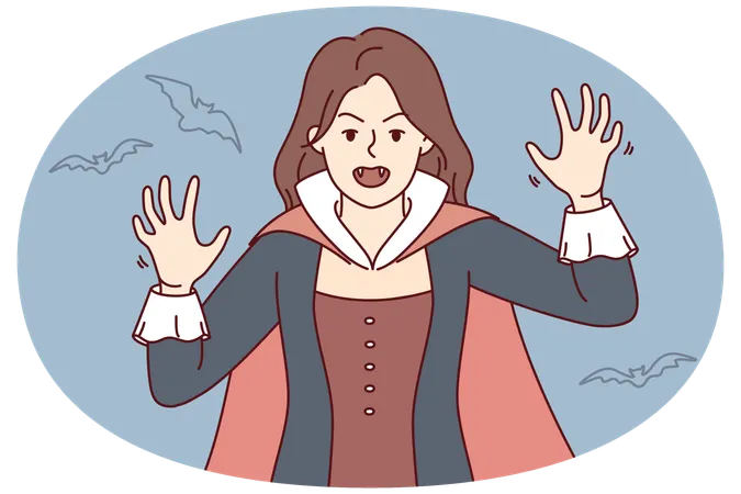 Jeune femme en costume de Dracula pour Halloween  Illustration