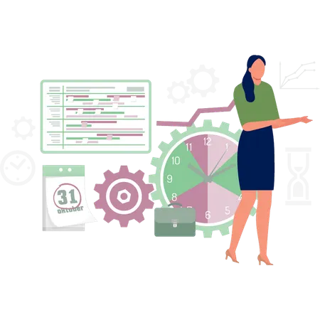 Jeune femme expliquant la stratégie d'entreprise  Illustration