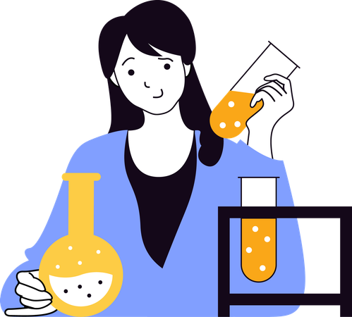 Jeune femme faisant des recherches chimiques  Illustration