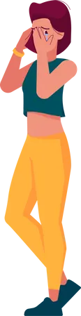 Jovem chorando e enxugando lágrimas do rosto  Ilustração