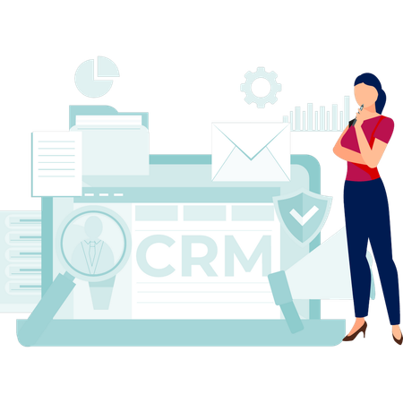 Jovem pensando sobre CRM cliente  Ilustração