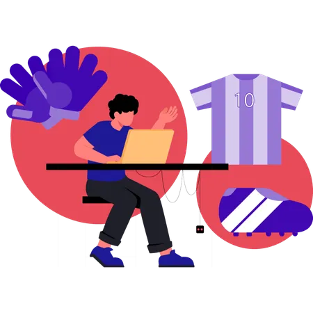 Garoto comprando camiseta de futebol online  Ilustração