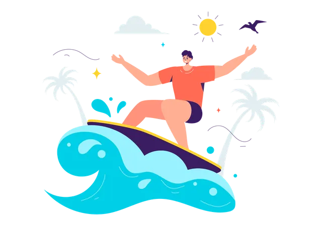 Junge mit Surfausrüstung  Illustration
