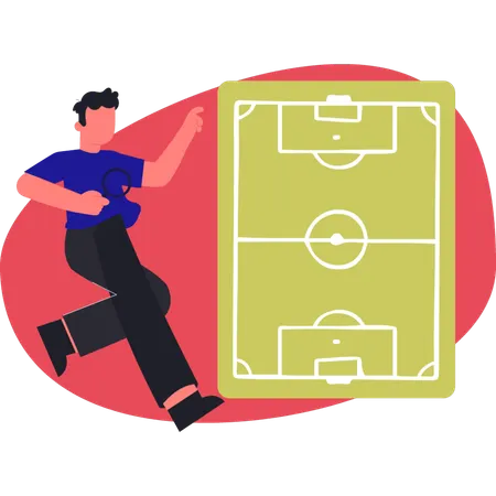 Junge recherchiert über Fußballspiel  Illustration