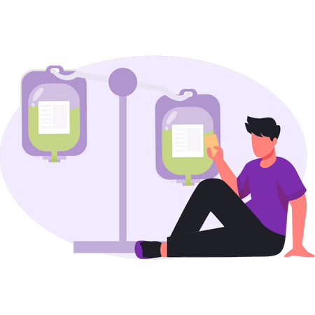 Junge sucht Blutspendeorganisation  Illustration