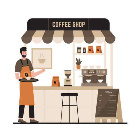 Kaffee-Barista serviert heißen Kaffee  Illustration