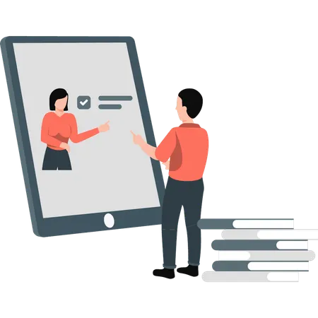 Junge Jungen und Mädchen beim Online-Lernen  Illustration