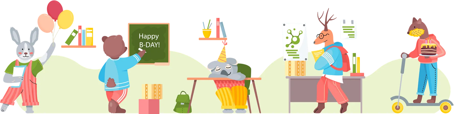 La compagnie des animaux célèbre les vacances avec un gâteau  Illustration