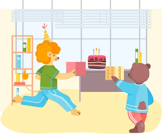 La compagnie des animaux célèbre les vacances avec un gâteau  Illustration